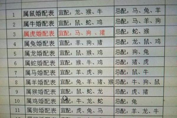 老祖宗姻缘配对表