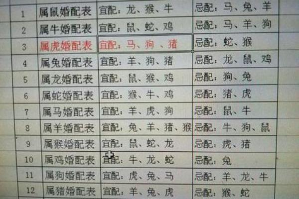 生肖配对表 年份生肖配对表