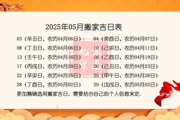 搬家吉日测算5月份